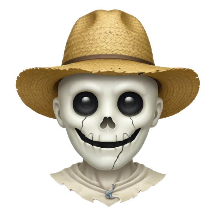 ghost farmer portrait, head and shoulders only, straw hat, spooky pale face, cracked skin, haunted vibe, 3D cartoon, mobile game icon style, clean background, no text, no watermark
 
 sticker