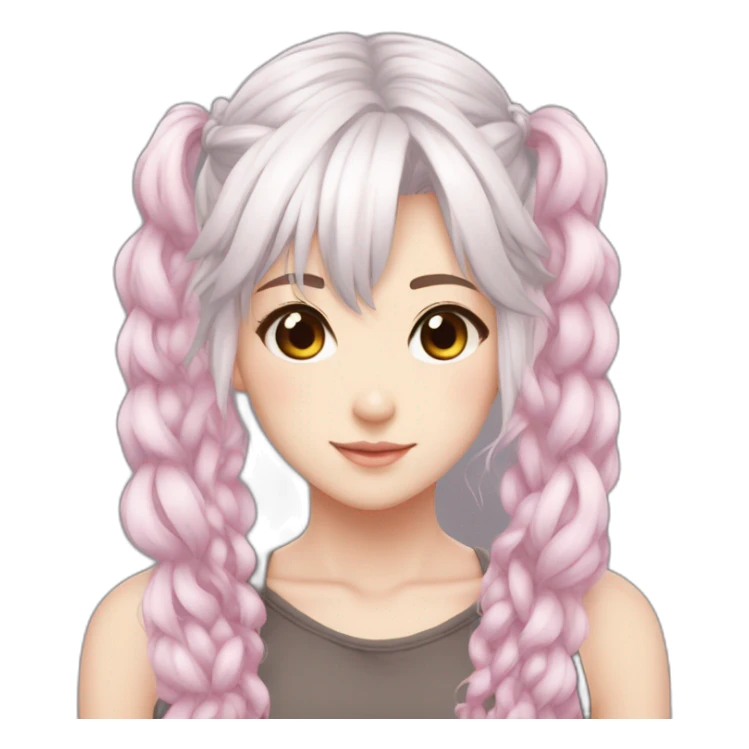 white hair girl pink strands pigtails anime sticker