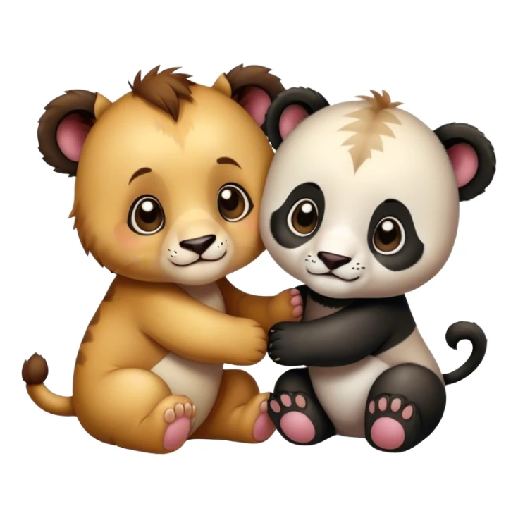 Baby panda and baby lion love each other sticker