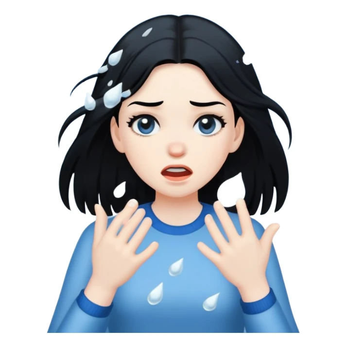 Girl with black hair getting hit by hail sticker