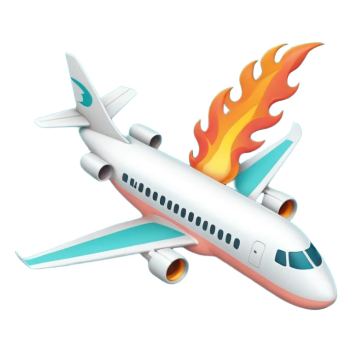 Minimalist flame combined with airplane outline icon, thin contour, monoline vector, premium travel promo emoji, aqua teal and light coral, transparent background, 512x512 sticker