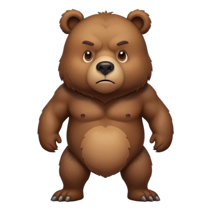 Serious-looking realistic brown bear on all four legs with stern expression, intimidating gaze, realistic features, minimalist emoji style sticker