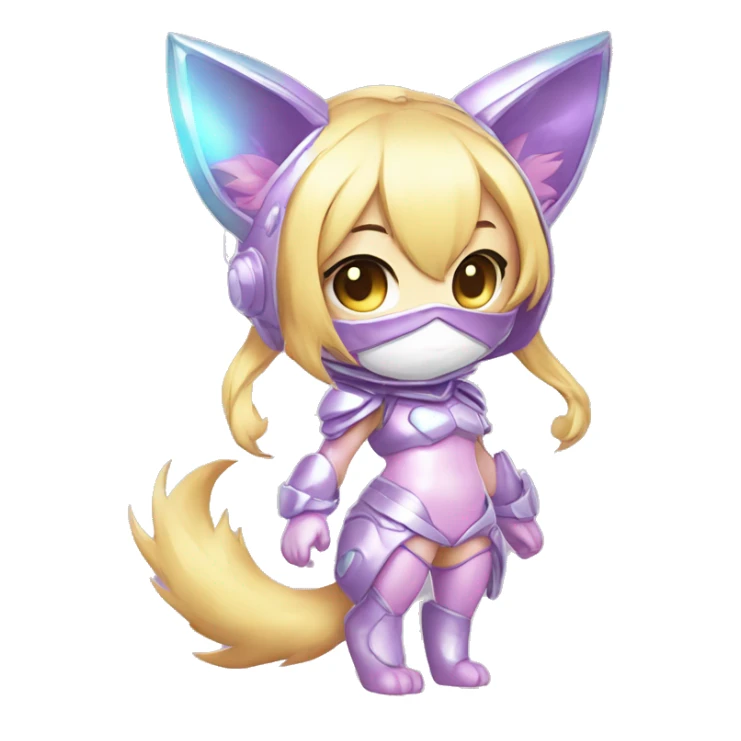 Pastel-Catgirl-Chibi-Sona-Shiny-Fakémon with a mask full body sticker