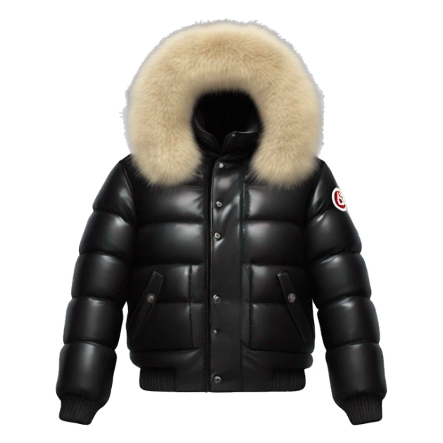 short shiny black moncler jacket with fur sticker