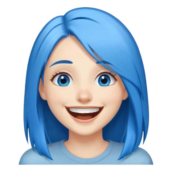 Blue haired blue eyes female longer straight hair laughing sticker