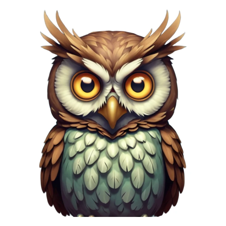 zombie owl portrait, head and shoulders only, ragged feathers, glowing eerie eyes, haunted night creature vibe, 3D cartoon, mobile game icon style, clean background, no text, no watermark
 sticker