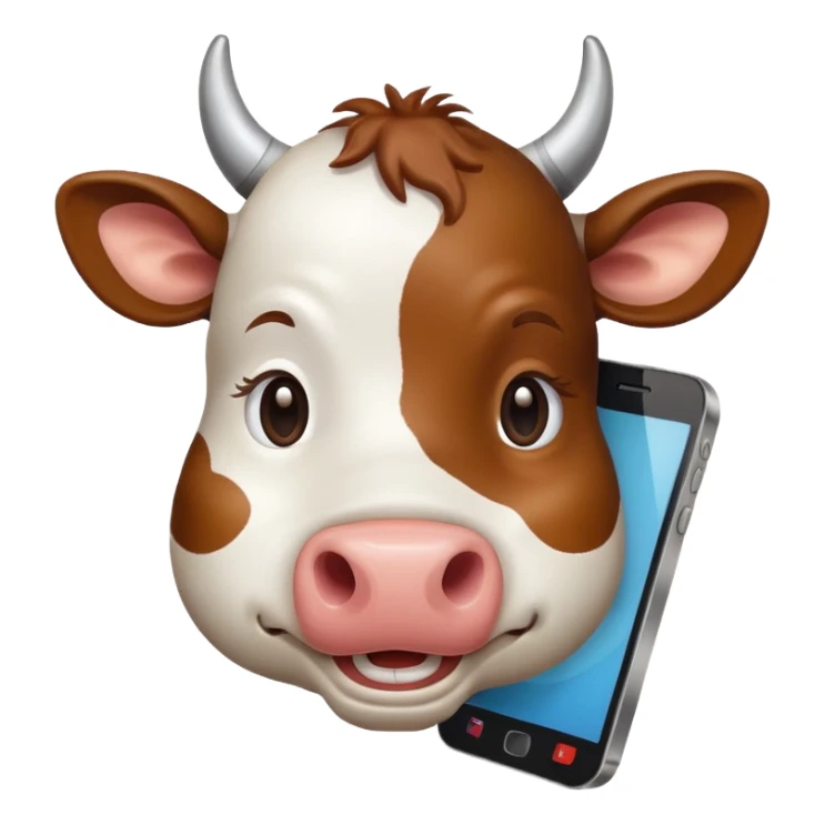 cartoon cow's head with cell phone sticker