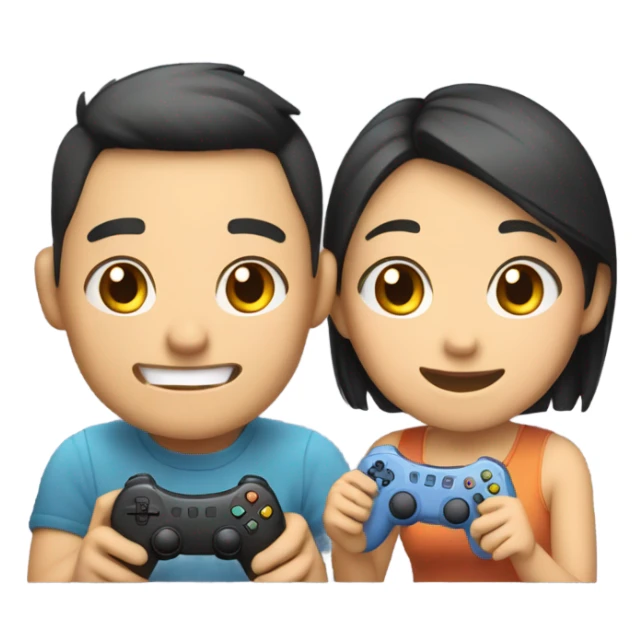 Cute asian couple excitedly playing video games sticker