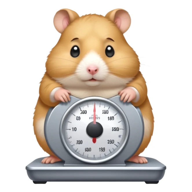 fat hamster big belly stepping on a scale looking guilty with a tear sticker