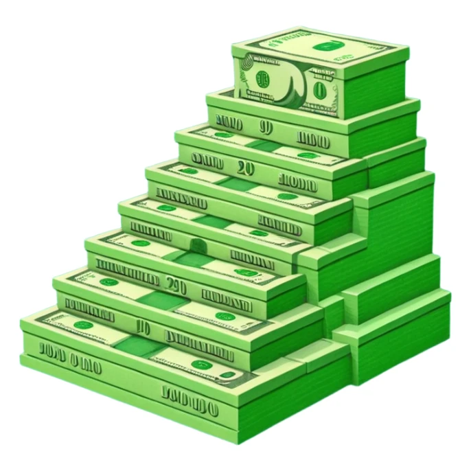 A three-level podium made entirely of stacked banknotes, rising from left to right with each step higher than the previous one. sticker