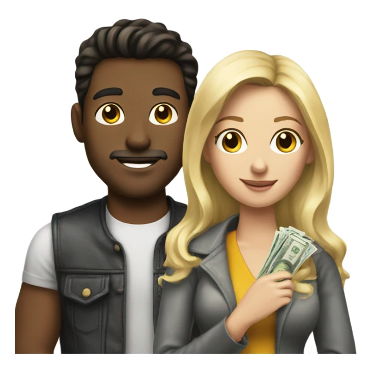 Brunette man and blonde woman with money sticker