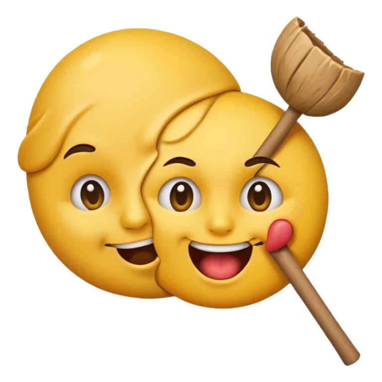 A round face emoji biting another emoji in the head with a stick  sticker