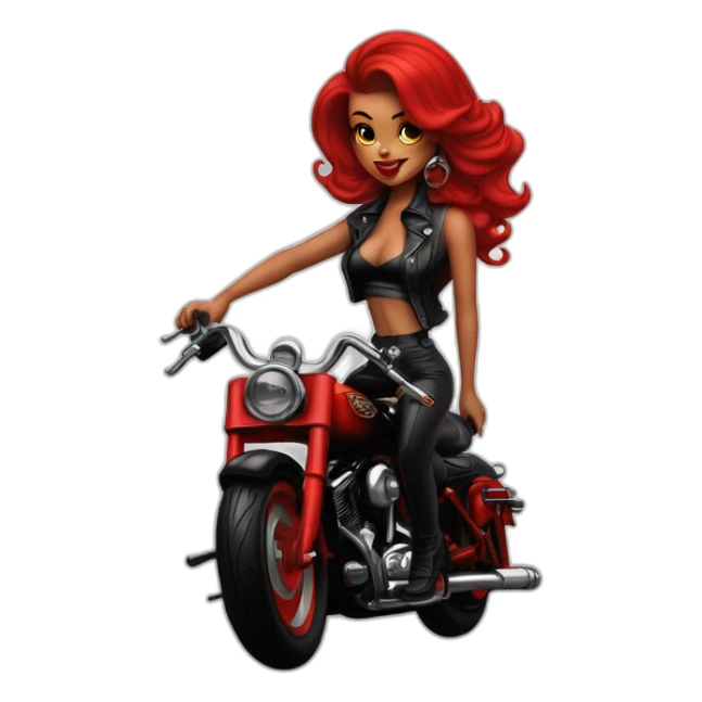 Chica pin up pelo rojo sobre moto Harley Davidson negra sticker