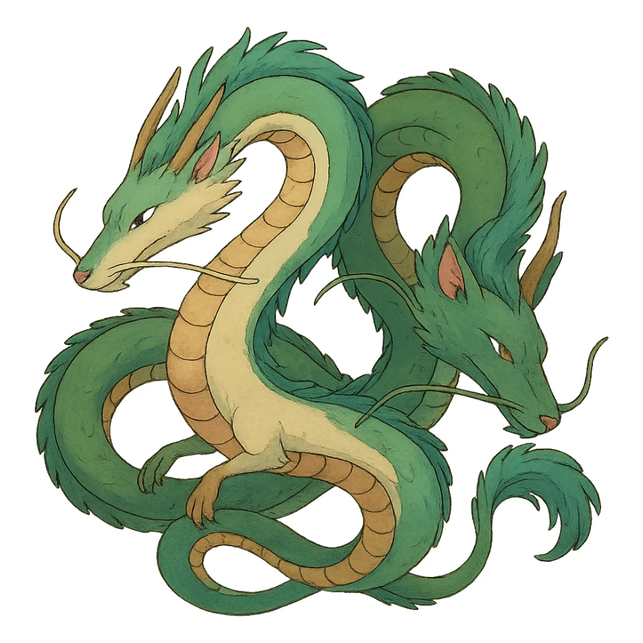 two intertwined serpents ghibli style illustration sticker