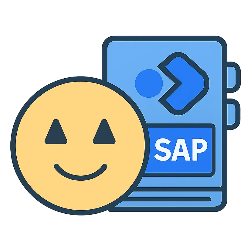 minimal unified emoji with abstracted LeanIX and SAP logos merged with a catalog symbol, essential lines only, blue-gray color palette, modern outline style sticker