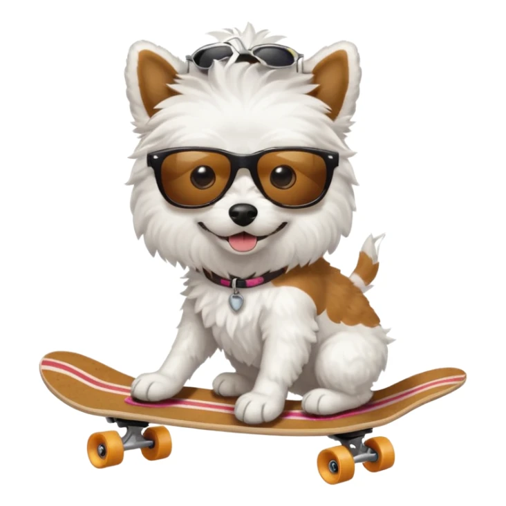 Dog White fluffy skate board sunglasses sticker