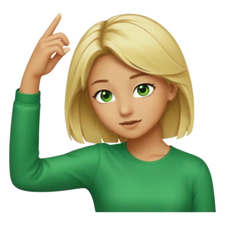 Blonde girl tan skin green eyes dabbing sticker