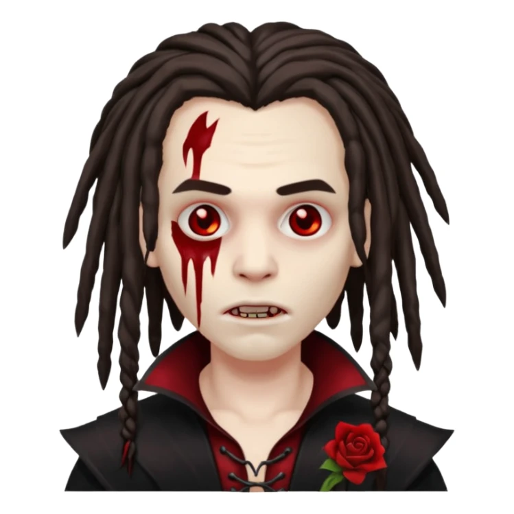 Blood face vampire with dreads holding a skin 47 sticker