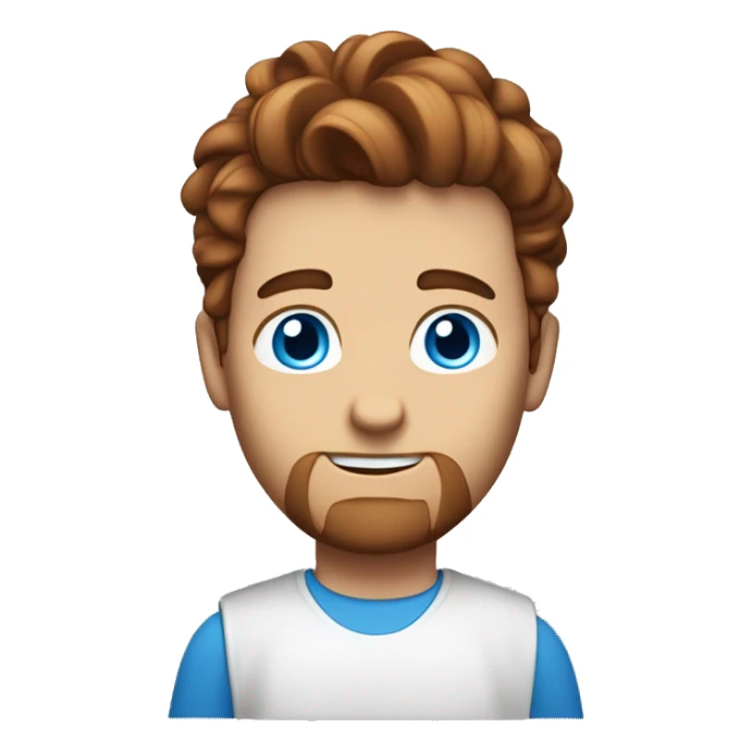 a guy with a voluminous chestnut-colored hairstyle, white skin, no curls, holding a MacBook, blue eyes, wearing a white T-shirt, average build sticker