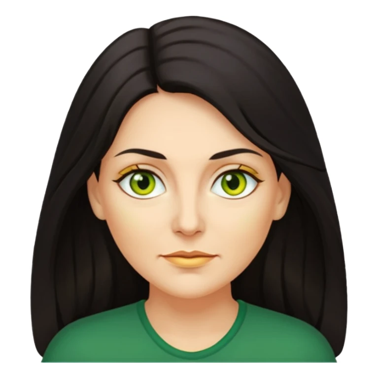 Middle age woman with long dark hair and green-yellow eyes sticker