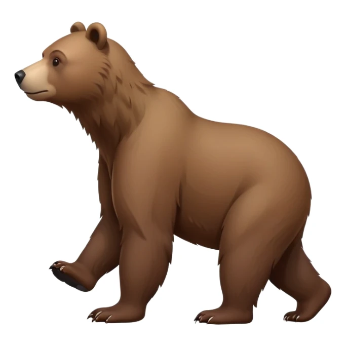 Minimalist brown bear walking on four paws, realistic features, simple design sticker
