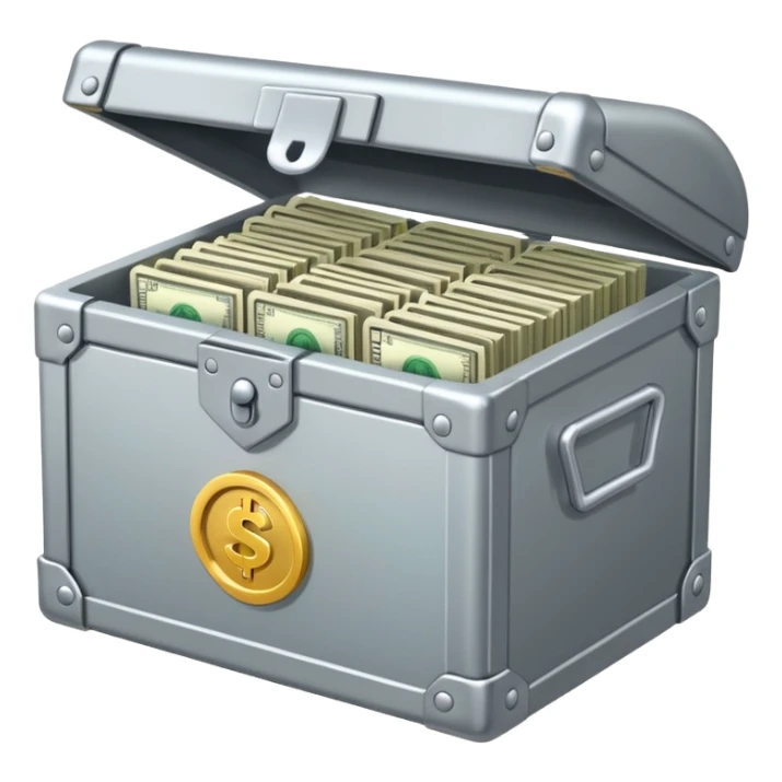 caja fuerte de metal, abierta con dinero sticker