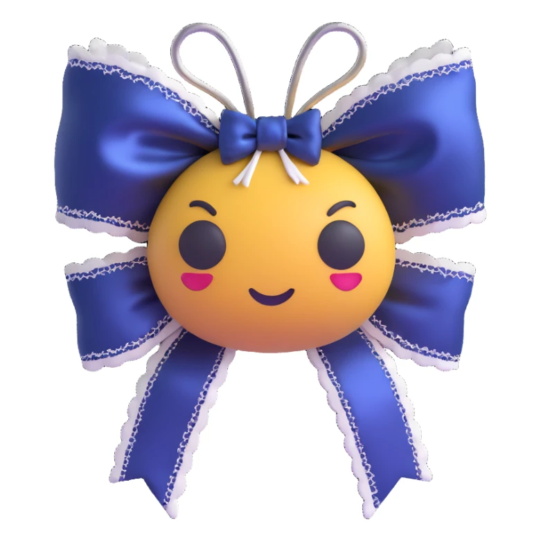 3D emoji gothic bow, midnight blue silk, silver spider charm, and lace trim sticker