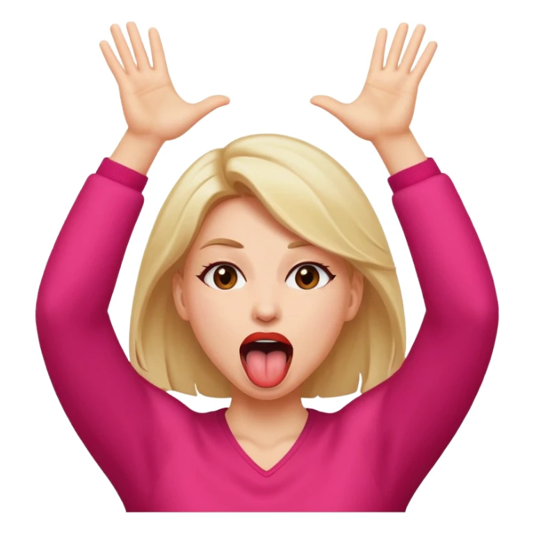 women with tongue out and both arms up by face shaking violently sticker