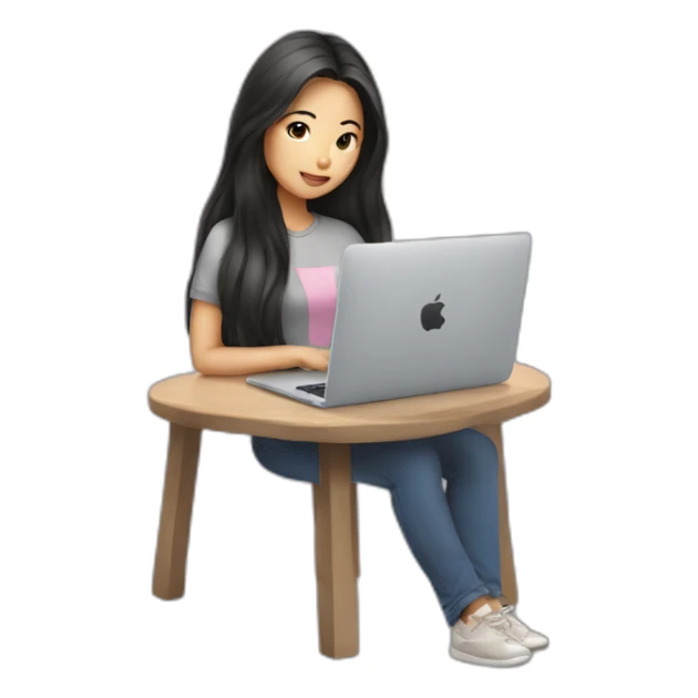 asian girl in long hair with macbook sticker