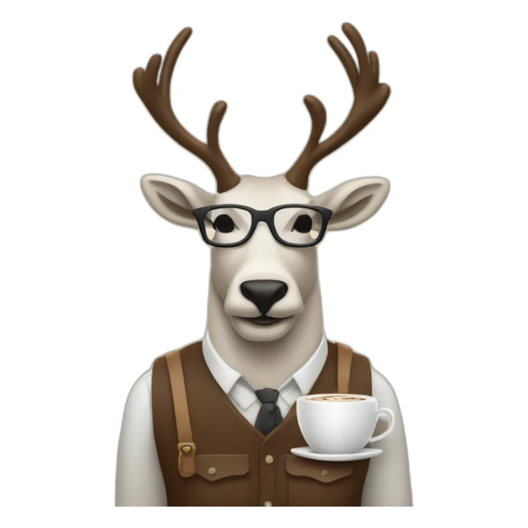 a caribou as a hipster coffee shop barista sticker