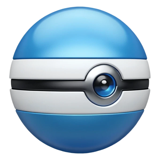 blue pokeball emoji, top half is a more saturated blue, bottom half is white, black stripe, with a metallic sheen sticker