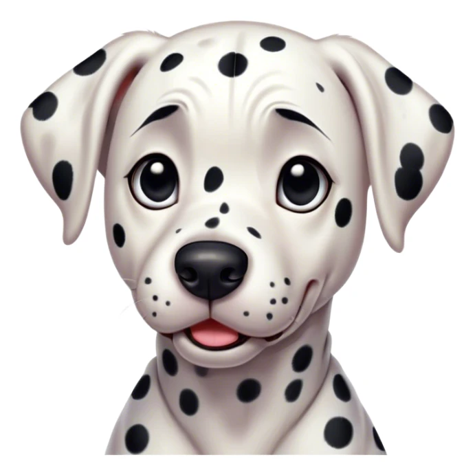 Cinematic Comical Dalmatian Portrait Emoji, Head tilted dramatically with an exaggeratedly shocked or offended expression, showcasing a striking white coat with bold black spots, wide, expressive dark eyes filled with exaggerated disbelief, Simplified yet hilariously expressive features, highly detailed, glowing with a slightly sassy glow, high shine, dramatic yet playful, stylized with an air of attitude, bright and endearing, soft glowing outline, capturing the essence of a sassy and over-the-top companion, so meme-worthy it feels like it could side-eye its way into internet fame instantly! sticker
