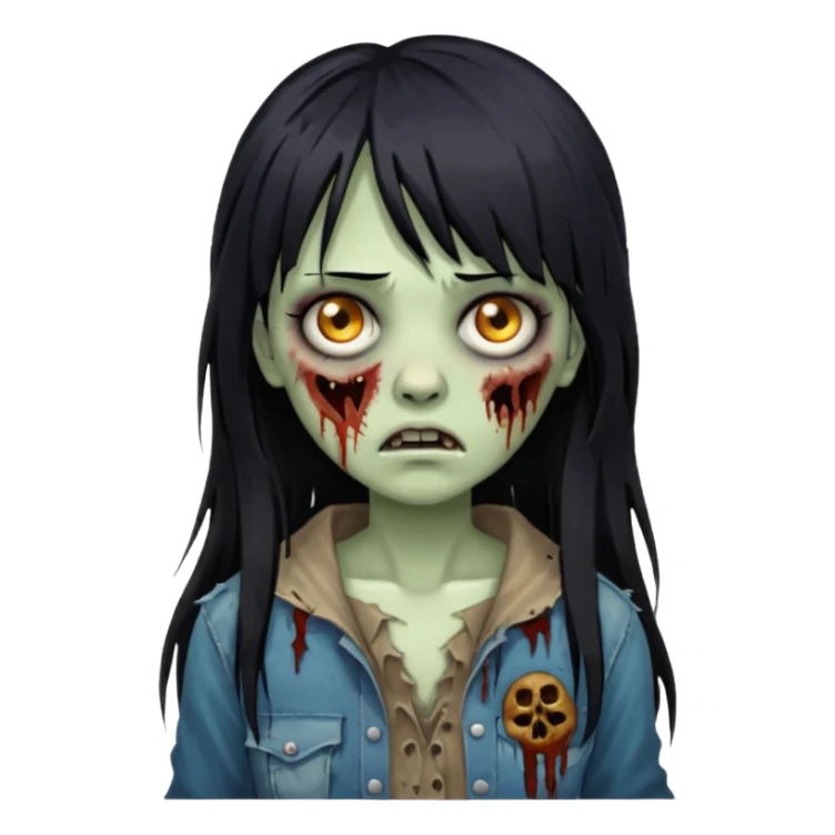 Faça uma mulher zumbi de franja cabelo longo preto 🧟‍♀️ sticker