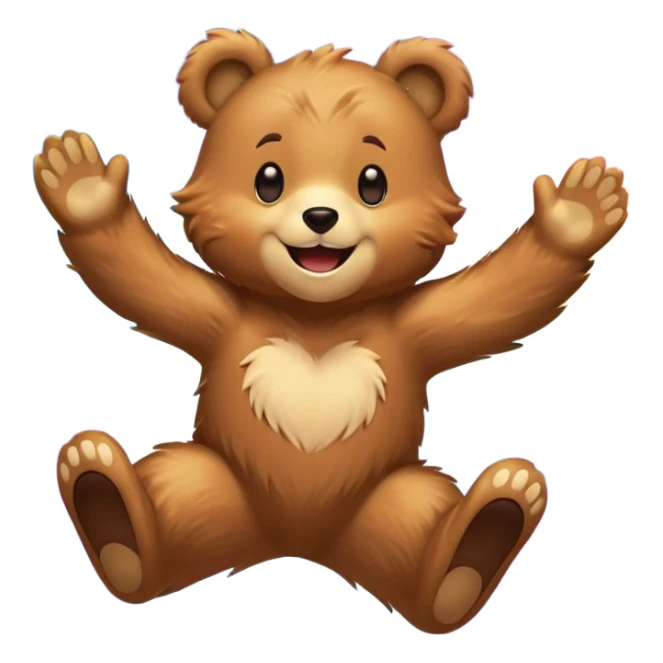 Full Beary jumping with joy, starry eyes, big grin, energetic pose, motion blur, colorful anime style sticker
