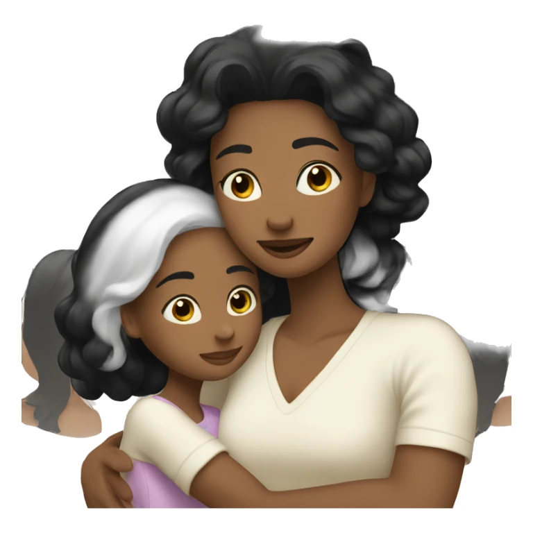 mom hugs daughter white with black hair sticker
