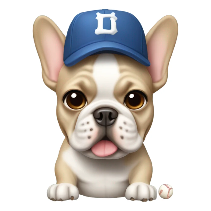 Beige French bulldog with a baseball bat and baseball cap on sticker