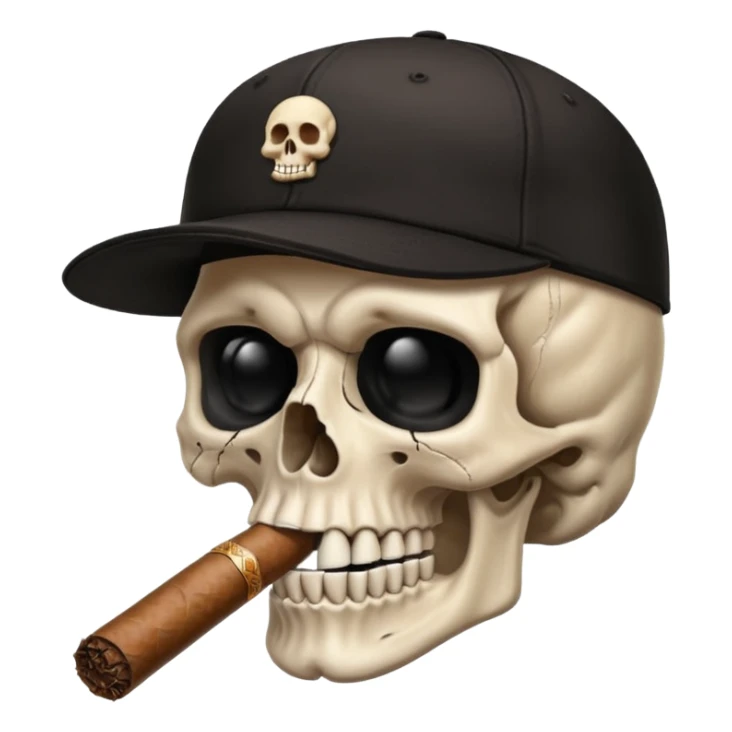 Skull head with a black baseball cap with a cigar in his mouth sticker