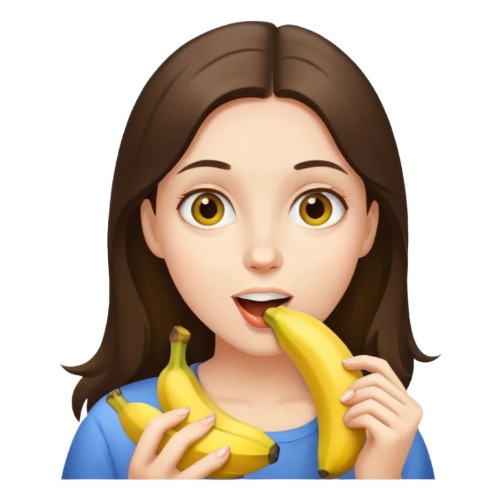 Brunette girl eating a banana sticker