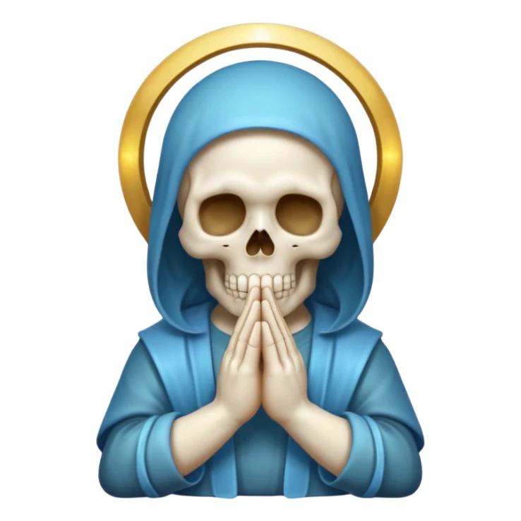 skull with a halo and praying hands, soft gradients, iOS emoji style sticker