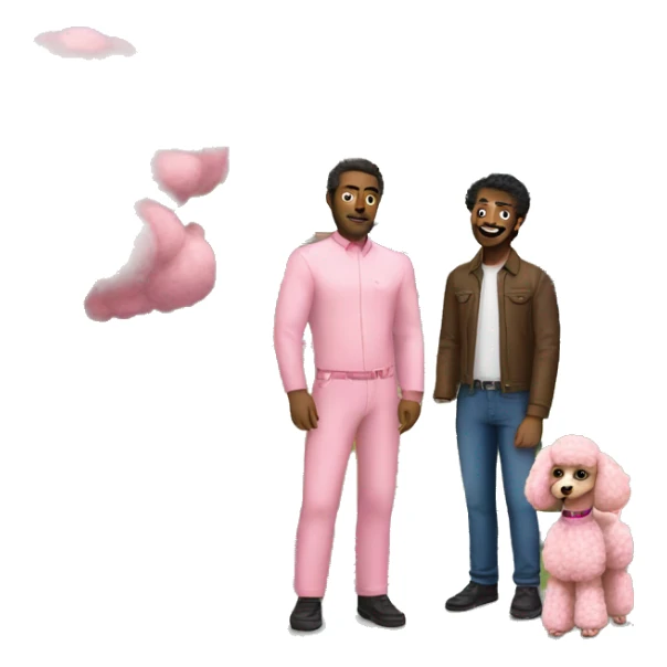 Two husbands with a pink poodle in front of a house sticker