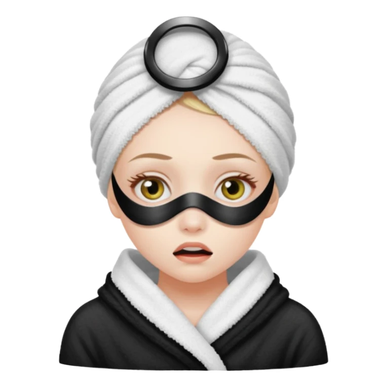 scared girl with bath towels and eye mask sticker