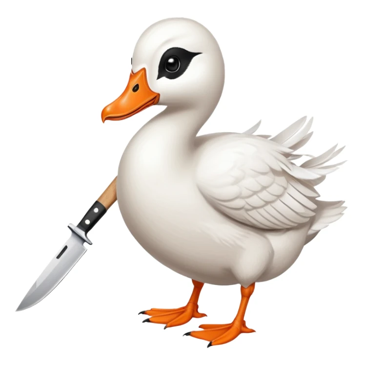 mischievous goose with a knife in its bill, untitled goose game inspired sticker
