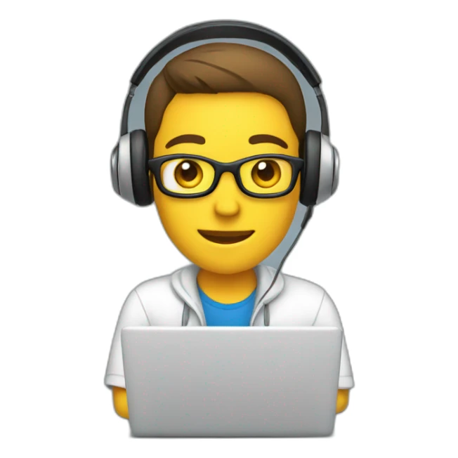 employee with headphones at laptop sticker