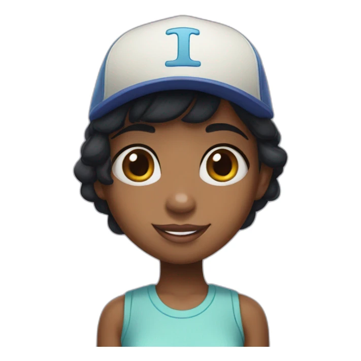 black girl, brown eyes, short black hair with a monster inc cap sticker