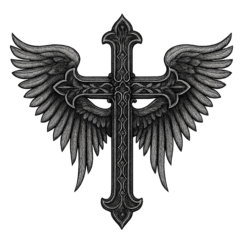 gothic style cross with angel wings sticker