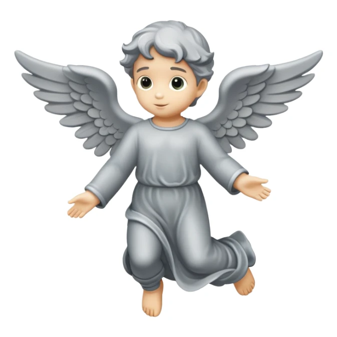 grey flying angel kid made in stone sticker