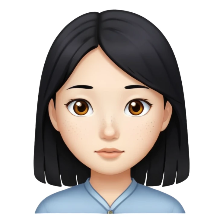 asian girl, long black hair, brown eyes, freckles sticker