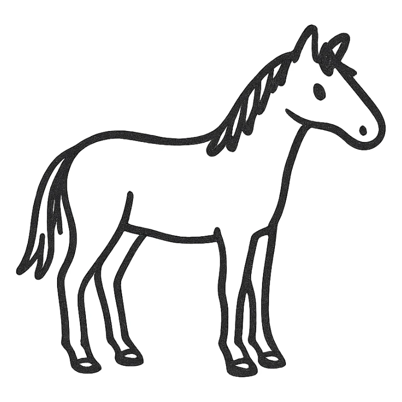 horse, hand-drawn black outline style, minimal details, standing pose sticker