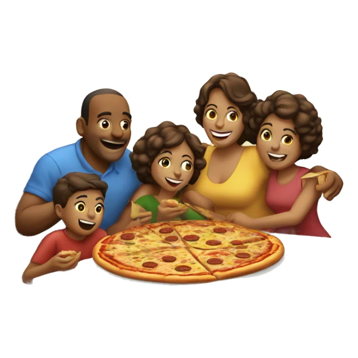 familia comiendo pizza felices sticker