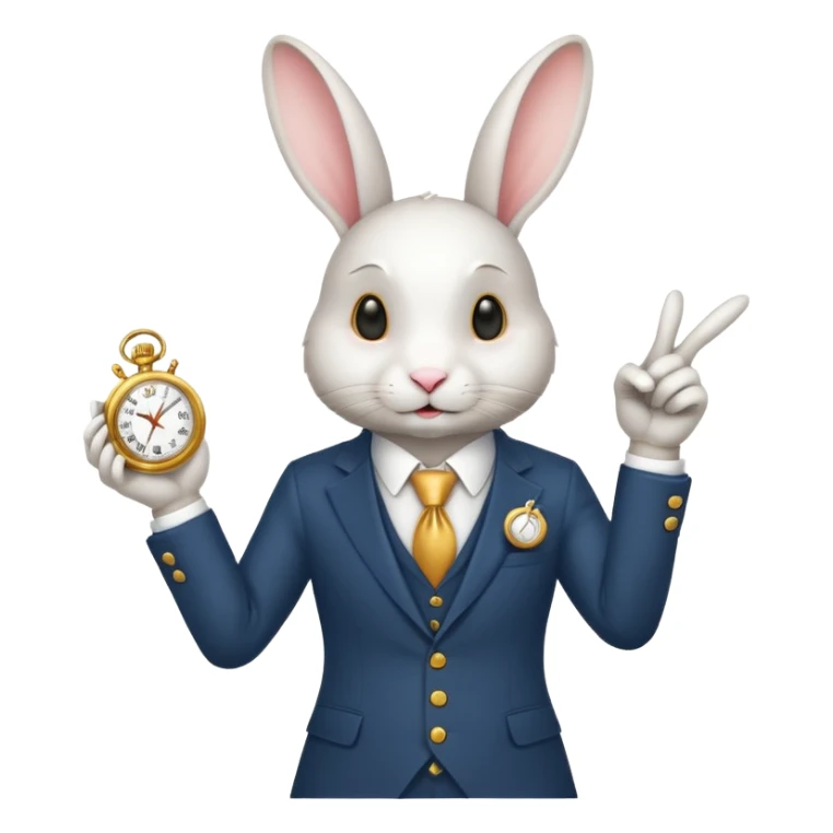 White Rabbit in a suit pointing at a handwatch sticker